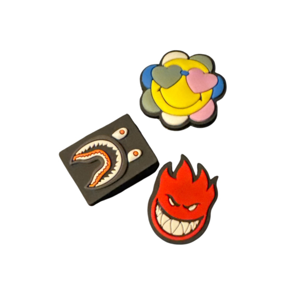 Multi-color Pop Culture Shoe Charms Mad Face Happy Flower Fire Drew
